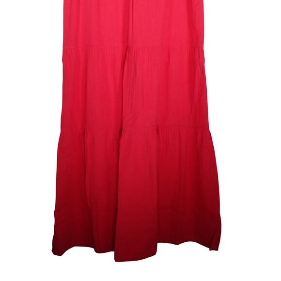 New Quince Hot Raspberry Pink Organic Cotton Gauze Tiered Maxi Dress XS 4076A - Picture 8 of 8